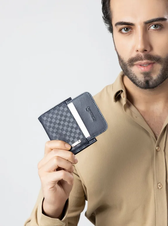 Erkek Kol Saati Dama Desen Cüzdan Kemer Kartlık Parfüm Kombin Set Gümüş Mavi Renk Pl-0992E2 Lacivert-Gümüş Pl-0992E2