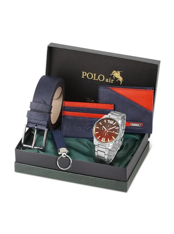 Erkek Kombin Set Kol Saati Cüzdan Kartlık Kemer Anahtarlık Özel Kutusunda Lacivert Set PL-0793E2 PL-0793E2