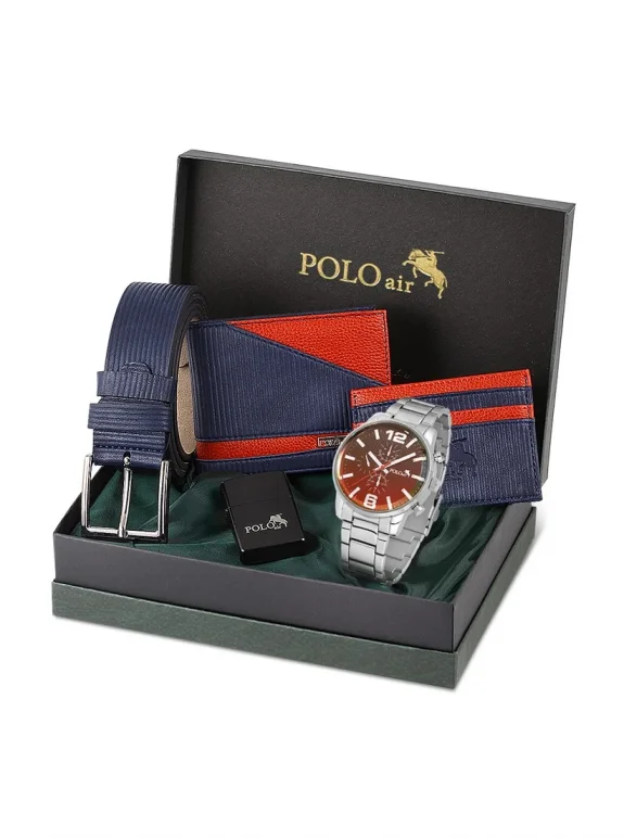 Erkek Kombin Set Kol Saati Cüzdan Kartlık Kemer Çakmak Özel Kutusunda Lacivert Set PL-0794E2 PL-0794E2