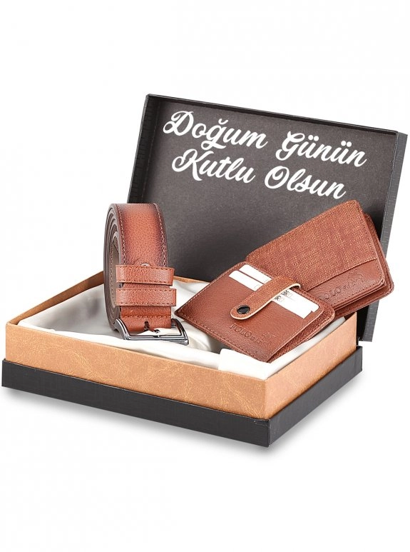 Erkek Taba Set Kemer Cüzdan