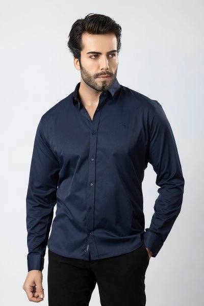 Erkek Uzun Kol Gömlek Slimfit Likralı Kumaş Pa-179 Lacivert Renk PA-179-LXL