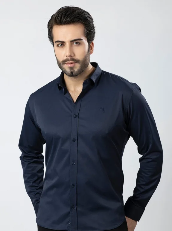 Erkek Uzun Kol Gömlek Slimfit Likralı Kumaş Pa-179 Lacivert Renk PA-179-LXL