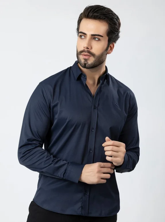 Erkek Uzun Kol Gömlek Slimfit Likralı Kumaş Pa-179 Lacivert Renk PA-179-LXL