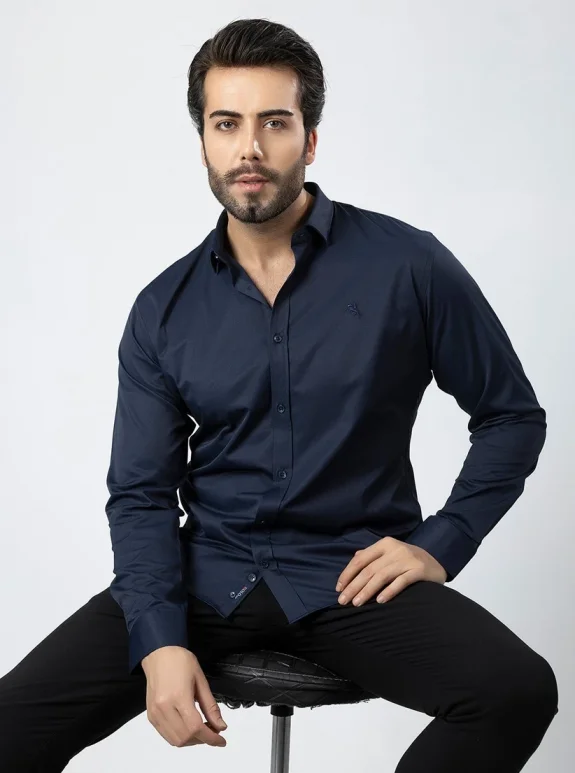 Erkek Uzun Kol Gömlek Slimfit Likralı Kumaş Pa-179 Lacivert Renk PA-179-LXL