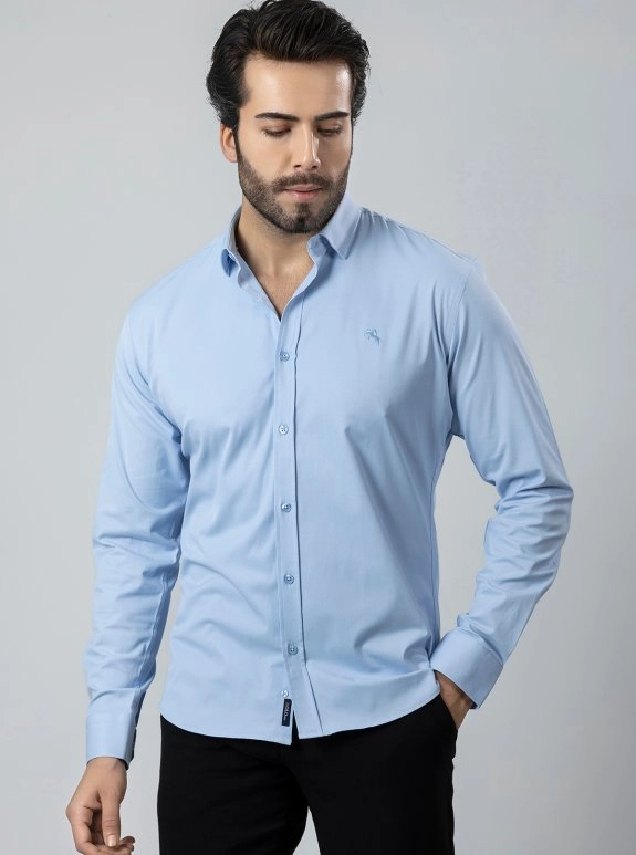 Erkek Uzun Kol Gömlek Slimfit Likralı Kumaş Pa-179 Mavi Renk