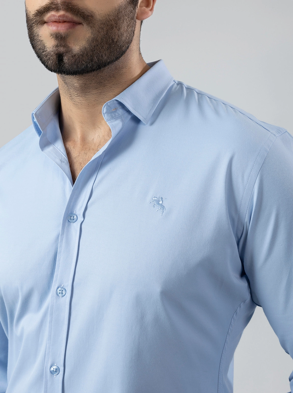 Erkek Uzun Kol Gömlek Slimfit Likralı Kumaş Pa-179 Mavi Renk