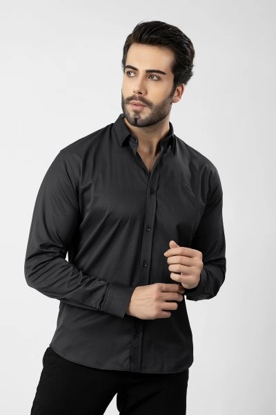 Erkek Uzun Kol Gömlek Slimfit Likralı Kumaş Pa-179 Siyah Renk PA-179-SM