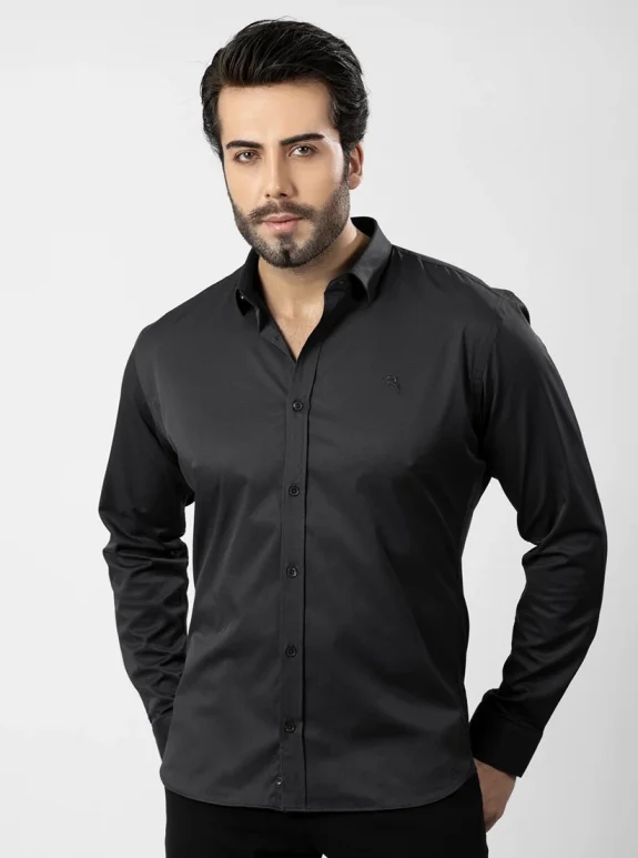 Erkek Uzun Kol Gömlek Slimfit Likralı Kumaş Pa-179 Siyah Renk PA-179-SS
