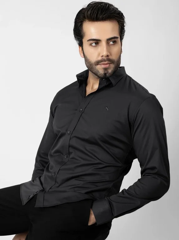 Erkek Uzun Kol Gömlek Slimfit Likralı Kumaş Pa-179 Siyah Renk PA-179-SS