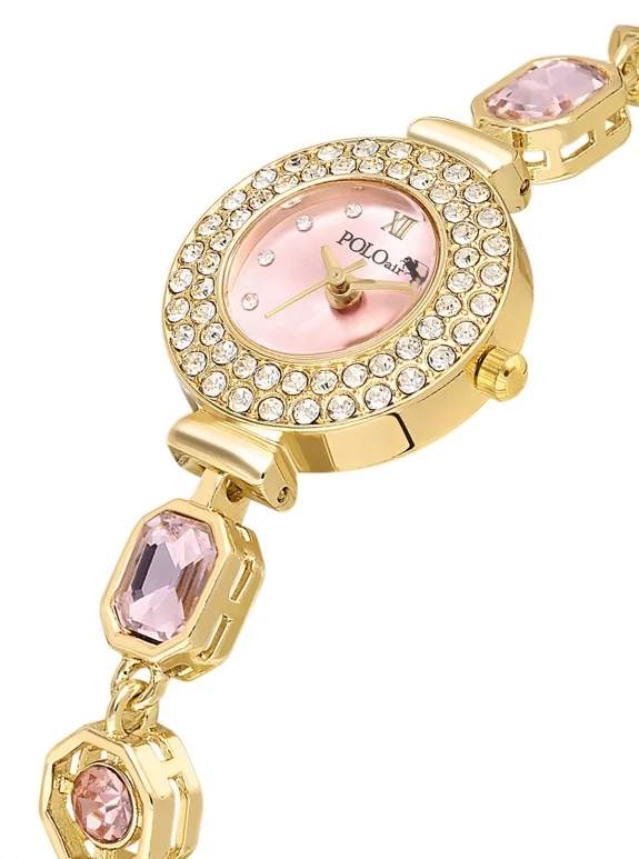 Geometrik Kristal Taş Kordon 5 Taş Bileklik Kombin Gold Pembe Renk Pl-1578B3 Altın Pl-1578B3