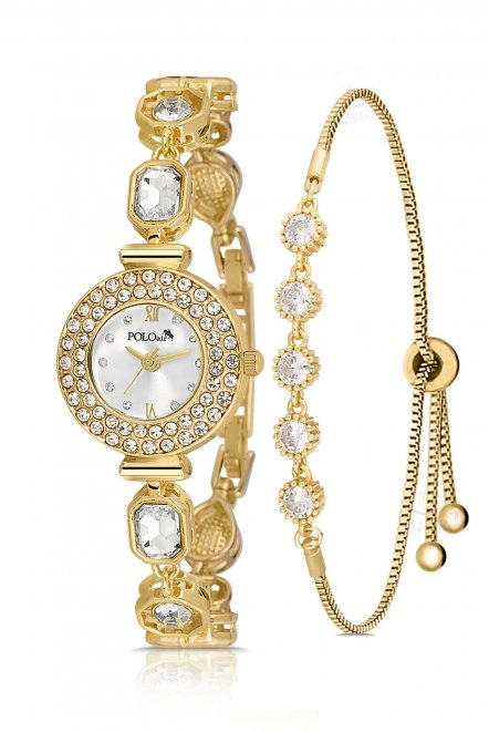 Geometrik Kristal Taş Kordon 5 Taş Bileklik Kombin Gold Renk Pl-1578B1 Altın Pl-1578B1