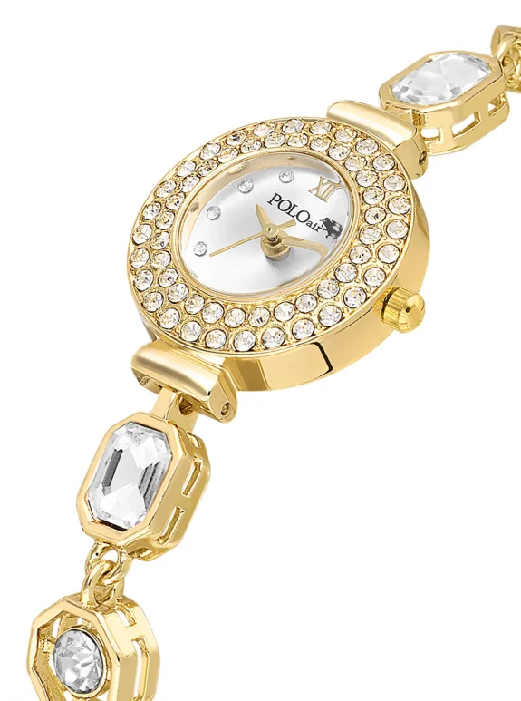 Geometrik Kristal Taş Kordon 5 Taş Bileklik Kombin Gold Renk Pl-1578B1 Altın Pl-1578B1