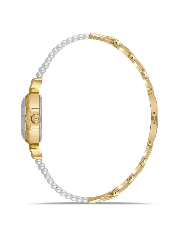 İki Inci Taşlı Görünümlü Kordon Kadın Kol Saati Beyaz Gold Lila Renk Pl-1531B7X Gold-Lila Pl-1531B7X