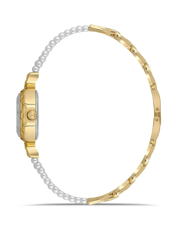 İki Inci Taşlı Görünümlü Kordon Kadın Kol Saati Beyaz Gold Pembe Renk Pl-1531B6X Gold-Pembe Pl-1531B6X