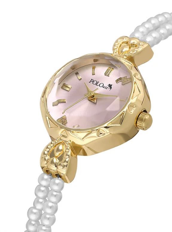 İnci Taşlı Görünümlü Kordon Kadın Kol Saati Parfüm Bordo Kutsunda Set Gold Lila Renk St-2174S7 Mor St-2174S7