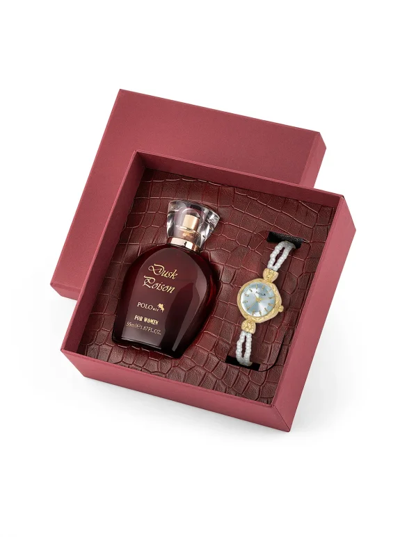 İnci Taşlı Görünümlü Kordon Kadın Kol Saati Parfüm Bordo Kutsunda Set Gold Mavi Renk St-2174S8 Mavi St-2174S8