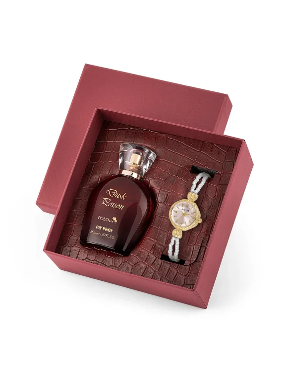 İnci Taşlı Görünümlü Kordon Kadın Kol Saati Parfüm Bordo Kutsunda Set Gold Pembe Renk St-2174S6 Pembe St-2174S6