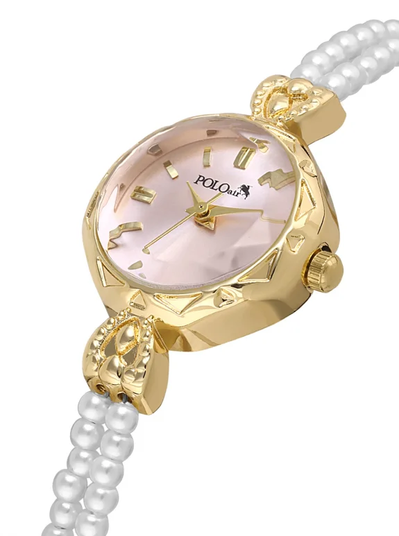 İnci Taşlı Görünümlü Kordon Kadın Kol Saati Parfüm Bordo Kutsunda Set Gold Pembe Renk St-2174S6 Pembe St-2174S6