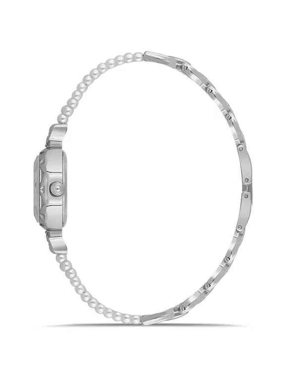 İnci Taşlı Görünümlü Kordon Kadın Kol Saati Parfüm Bordo Kutsunda Set Gümüş Yeşil Renk St-2174S3 Yeşil St-2174S3