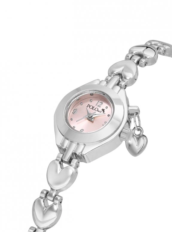 Kalp Charmlı Minik Kadın Kol Saati Gümüş Pembe Renk Pl-1602B4X