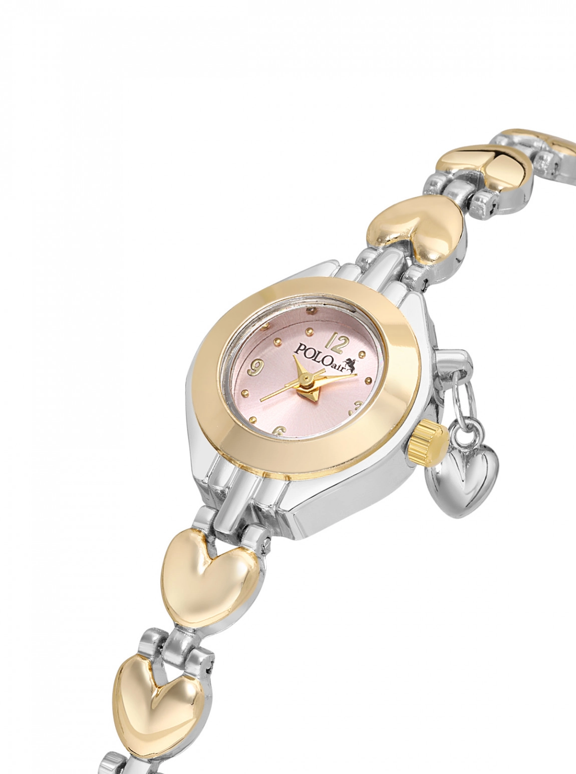 Kalp Charmlı Minik Kadın Kol Saati Ve Kalpli Bileklik Kombin Gold Pembe Gümüş Renk Pl-1602B5