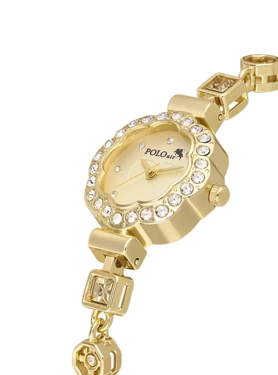 Kalpli Kadran Lüx Taşlı Kadın Kol Saati Kalp Bileklik Kombin Gold Renk Pl-1575B1 Altın Pl-1575B1