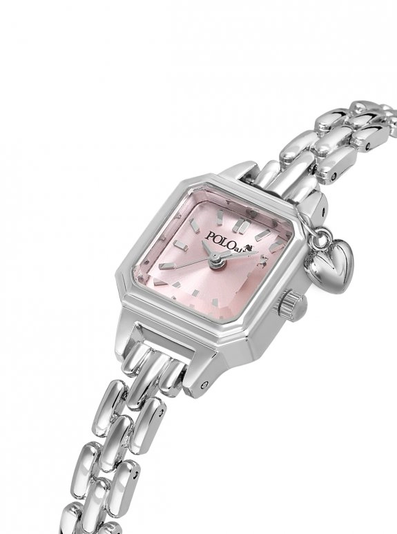 Kare Kasa Kalp Charmlı Kadın Kol Saati Gümüş Pembe Renk Pl-1604B4X
