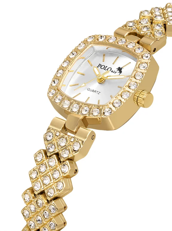 Kare Kasa Lüx Taşlı Kadın Kol Saati Zirkon Taşlı Baget Bileklik Kombin Gold Renk Pl-1585B1 Altın Pl-1585B1