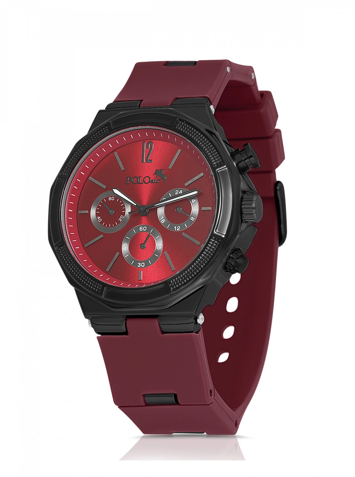 Kauçuk Kordon Metal Kasa Erkek Kol Saati Bordo Siyah Renk Pl-0973E8X