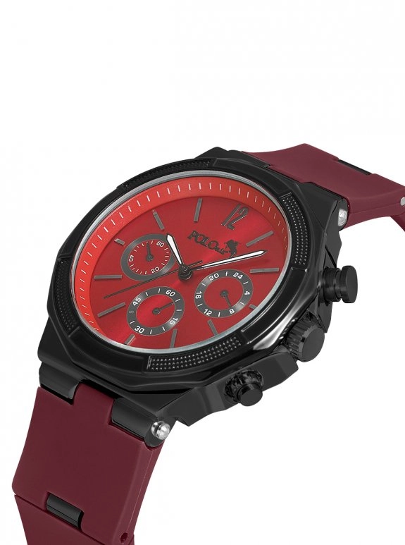 Kauçuk Kordon Metal Kasa Erkek Kol Saati Bordo Siyah Renk Pl-0973E8X