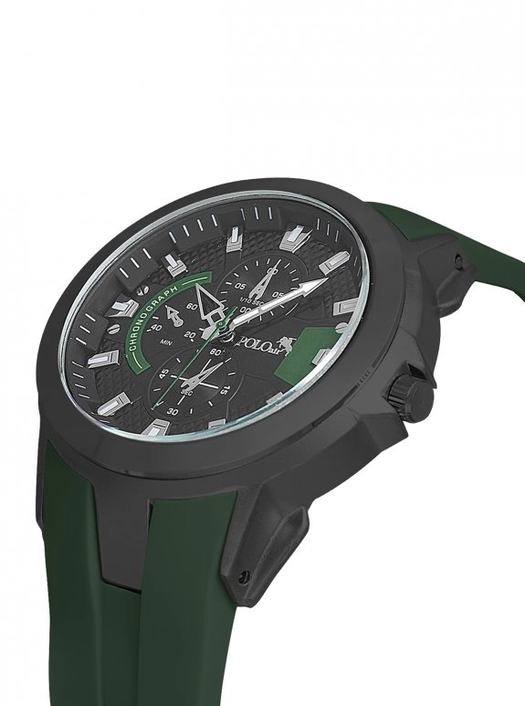 Kauçuk Kordon Metal Kasa Erkek Kol Saati Yeşil Siyah Renk Pl-0974E3X