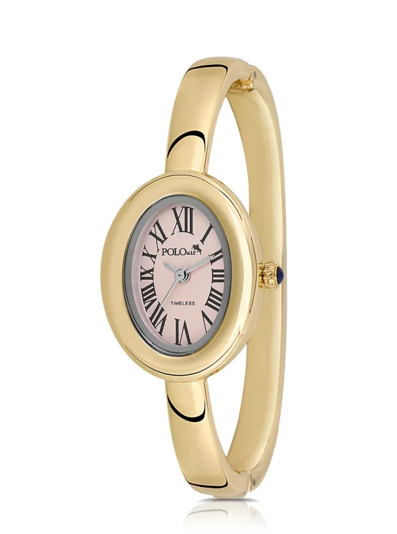 Kelepçeli Oval Kasa Kadın Kol Saati Yıldız Bileklik Kombin Gold Pembe Renk Pl-1589B5 Pembe Pl-1589B5