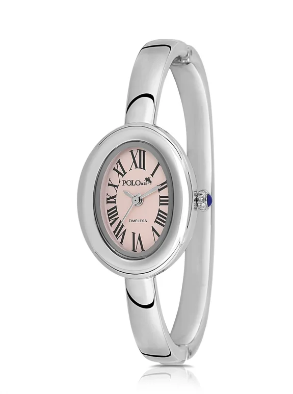 Kelepçeli Oval Kasa Kadın Kol Saati Yıldız Bileklik Kombin Gümüş Pembe Renk Pl-1589B3 Pembe Pl-1589B3
