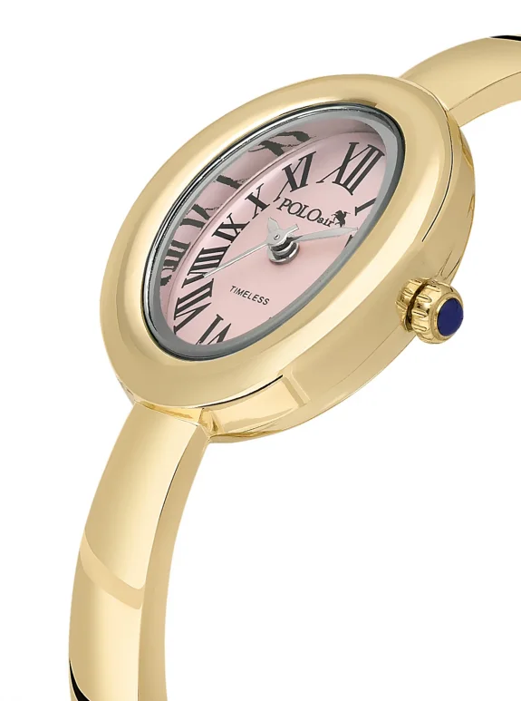 Kelepçeli Oval Kasa Romen Rakamlı Kadın Kol Saati Gold Pembe Renk Pl-1589B5X Pembe Pl-1589B5X