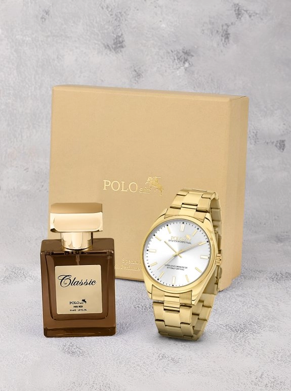 Klasik Metal Kordon Erkek Kol Saati Ve 55 Ml Parfüm Seti Gold Renk St-5024E6