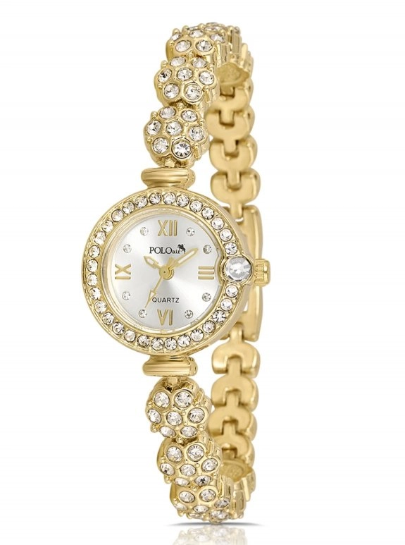 Lüx Taşlı Çiçek Desen Kordon Kadın Kol Saati Gold Renk Pl-1584B1X Altın Pl-1584B1X