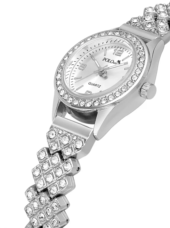 Lüx Taşlı Kadın Kol Saati Oval Bileklik Kombin Gümüş Renk Pl-1586B2 Gümüş Pl-1586B2