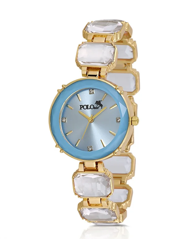 Lüx Taşlı Kordon Kadın Kol Saati Gold Mavi Renk Pl-1533B4X Mavi-Gold Pl-1533B4X