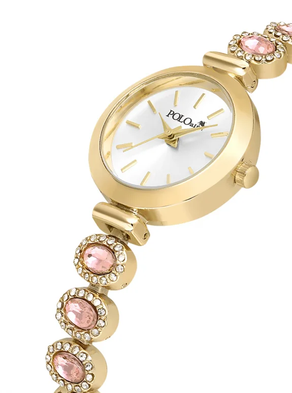 Lüx Taşlı Kordon Kadın Kol Saati Yıldız Bileklik Kombin Gold Pembe Renk Pl-1574B4 Pembe - Altın Pl-1574B4