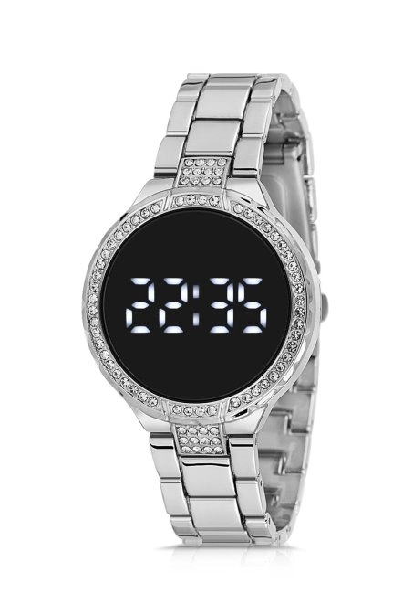 Lüx Taşlı Metal Kordon Led Kadın Kol Saati Gümüş Renk Pl-1511B1X Gümüş Pl-1511B1X