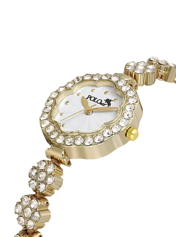 Lüx Taşlı Vintage Kadın Kol Saati Zirkon Taşlı 5 Taş Bileklik Kombin Gold Pl-1500B1 Gold Pl-1500B1