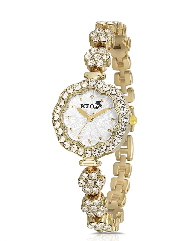 Lüx Taşlı Vintage Kadın Kol Saati Zirkon Taşlı 5 Taş Bileklik Kombin Gold Pl-1500B1 Gold Pl-1500B1