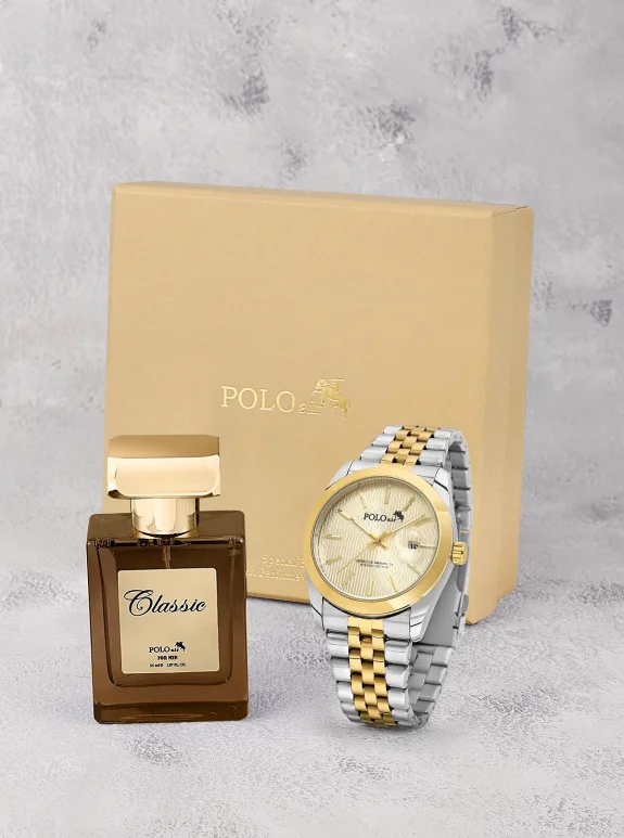 Mercek Takvimli Erkek Kol Saati Ve 55 Ml Parfüm Gümüş Gold Renk St-5016E9 Altın St-5016E9