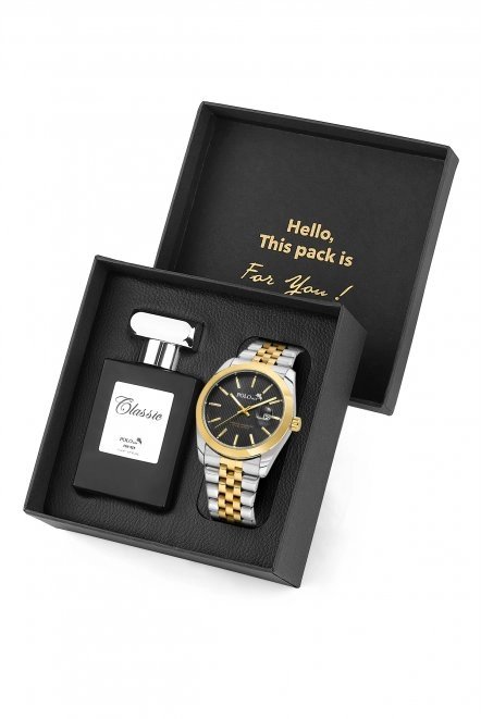 Mercek Takvimli Erkek Kol Saati Ve 55 Ml Parfüm Seti Gümüş Gold Siyah Renk St-5016E6 Çok Renkli St-5016E6