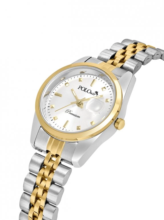 Mercek Takvimli Kadın Kol Saati Gold Gümüş Renk Pl-1611B3X
