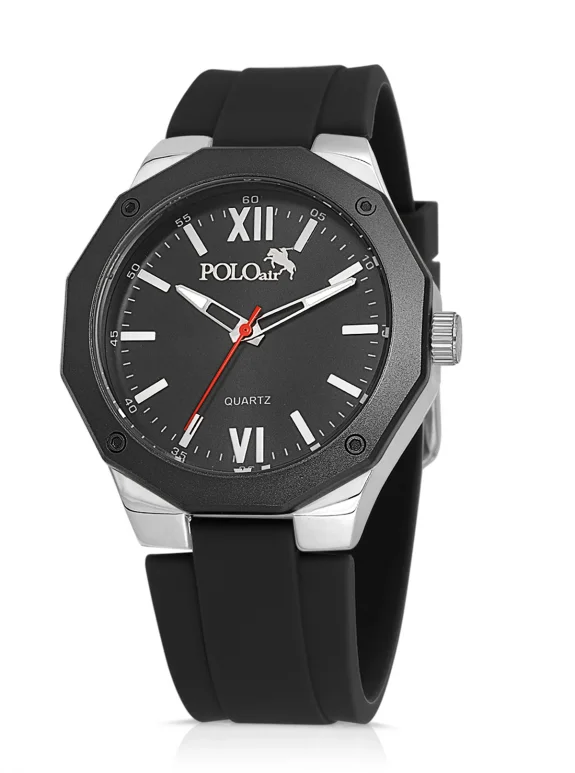 Metal Kasa Silikon Kordon Erkek Kol Saati Siyah Gümüş Renk Pl-7048E1X Siyah Pl-7048E1X