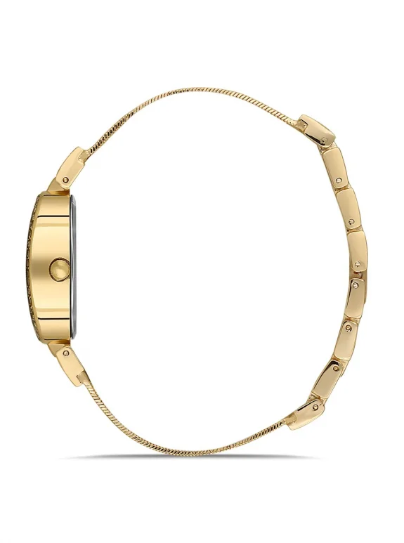 Oval Kasa Hasır Metal Kordon Kadın Kol Saati Zirkon Taşlı Yuvarlak Bileklik Gold Renk Pl-1546B1 Gold Pl-1546B1