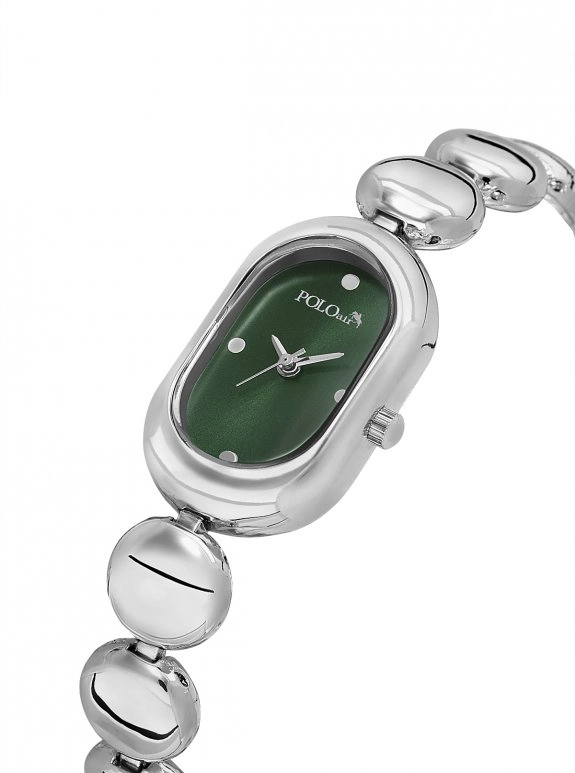 Oval Kasa Kadın Kol Saati Gümüş Yeşil Renk Pl-1596B3X