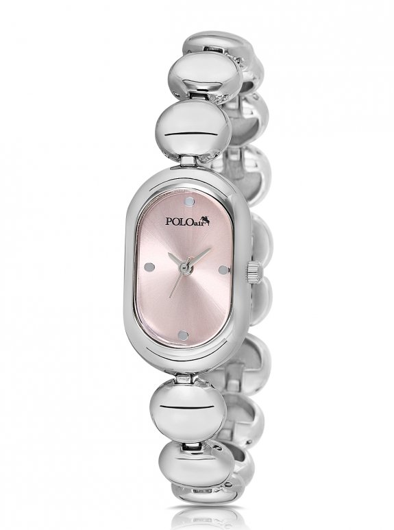 Oval Kasa Kadın Kol Saati Ve Fermuarlı Akordiyon Model Kartlık Kombin Seti Gümüş Pembe Renk St-2233S4