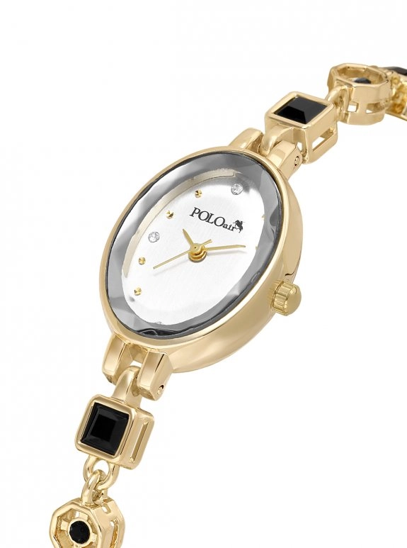 Oval Kasa Siyah Taş Detaylı Kadın Kol Saati Gold Renk Pl-1607B1X